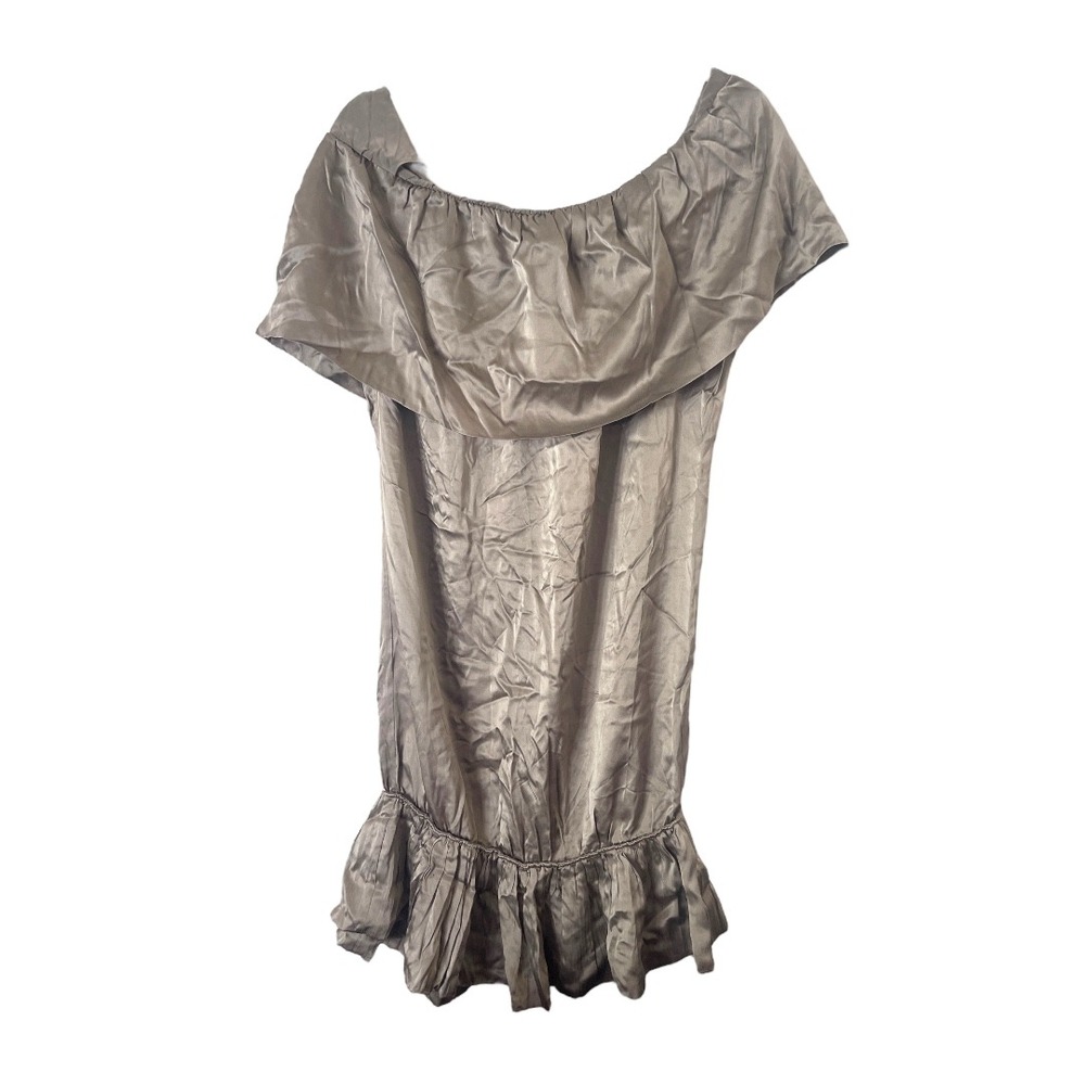 Mimi Turner Silver Pewter Ruffle‎ Too Satin Mini Dress L